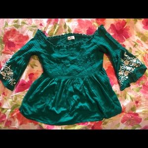 Blue/Green Off the Shoulder Hollister Top